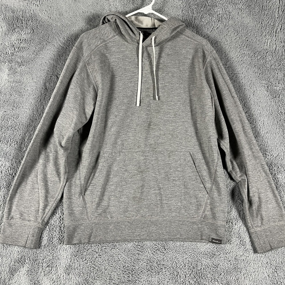 Eddie Bauer Hoodie Mens M Gray Pullover Drawstring Kangaroo Pocket